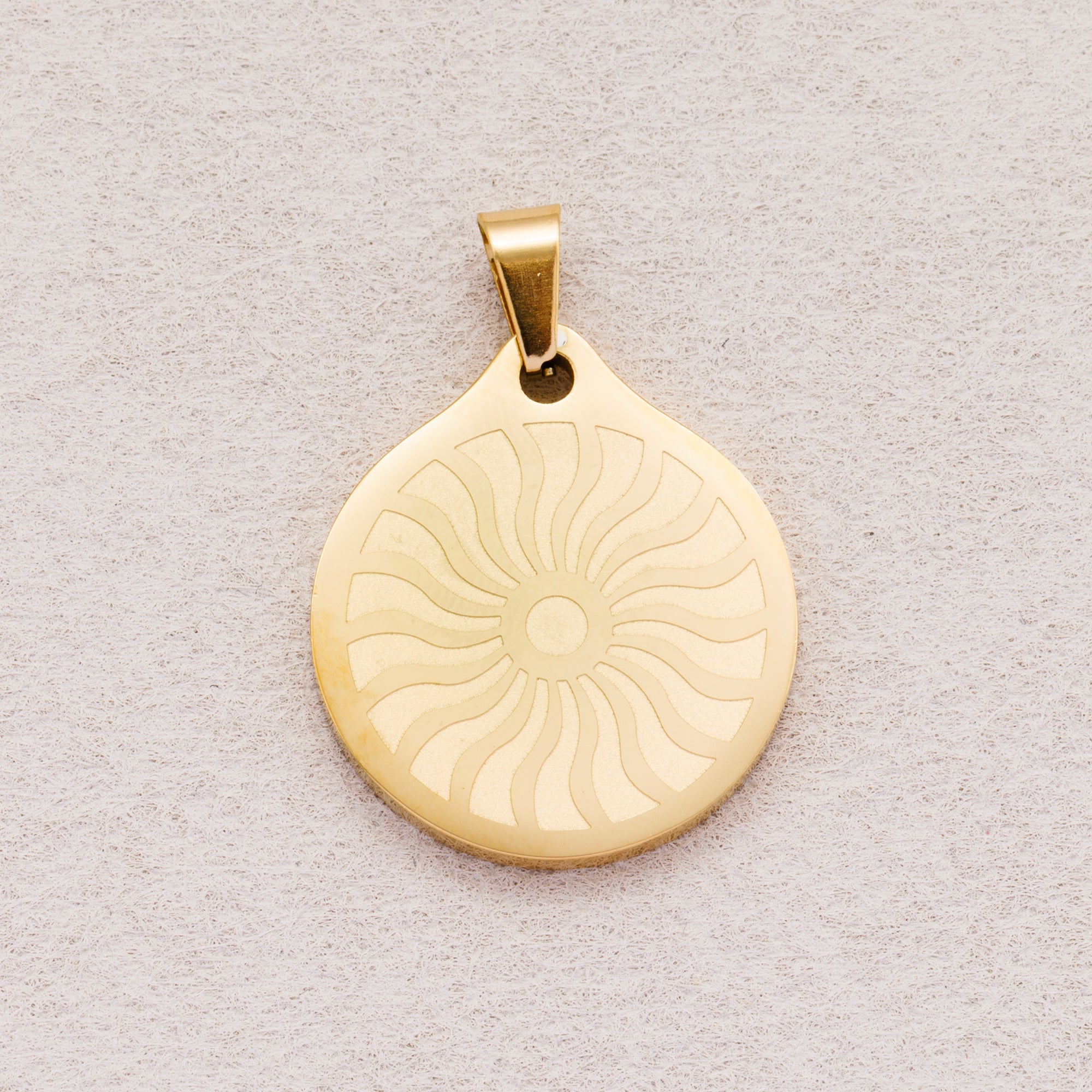 Gold PVD Stainless Steel Celestial Sun Rays Medallion Pendant Bohemian Charm