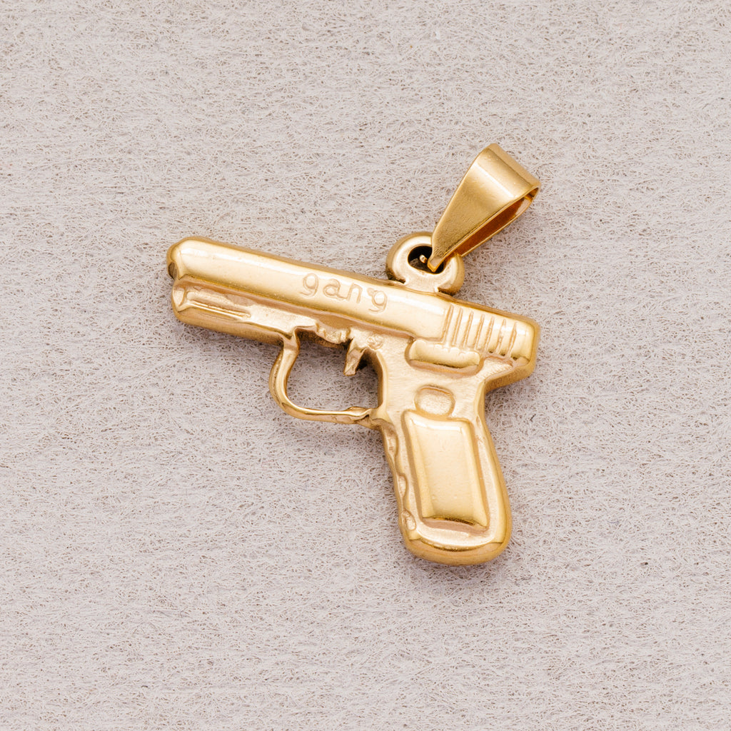 Gold PVD Stainless Steel Handgun Pistol Pendant Charm