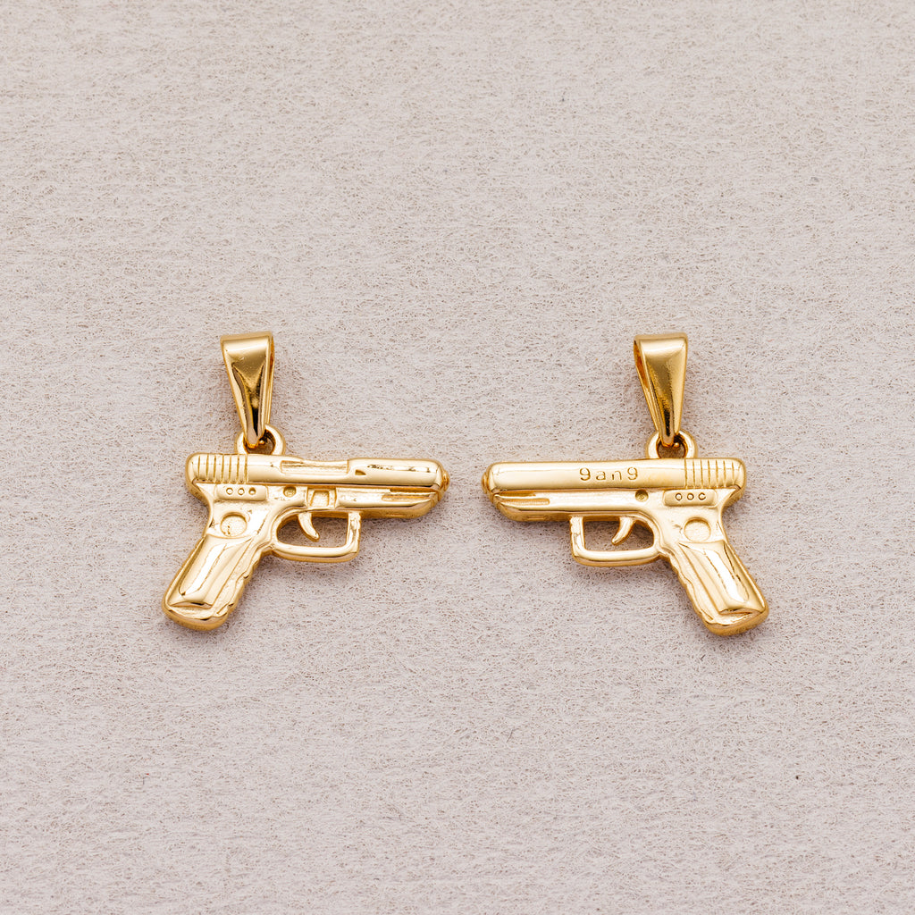 Gold PVD Stainless Steel Vintage Plain Handgun Pistol Pendant Charm