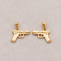 Gold PVD Stainless Steel Vintage Plain Handgun Pistol Pendant Charm