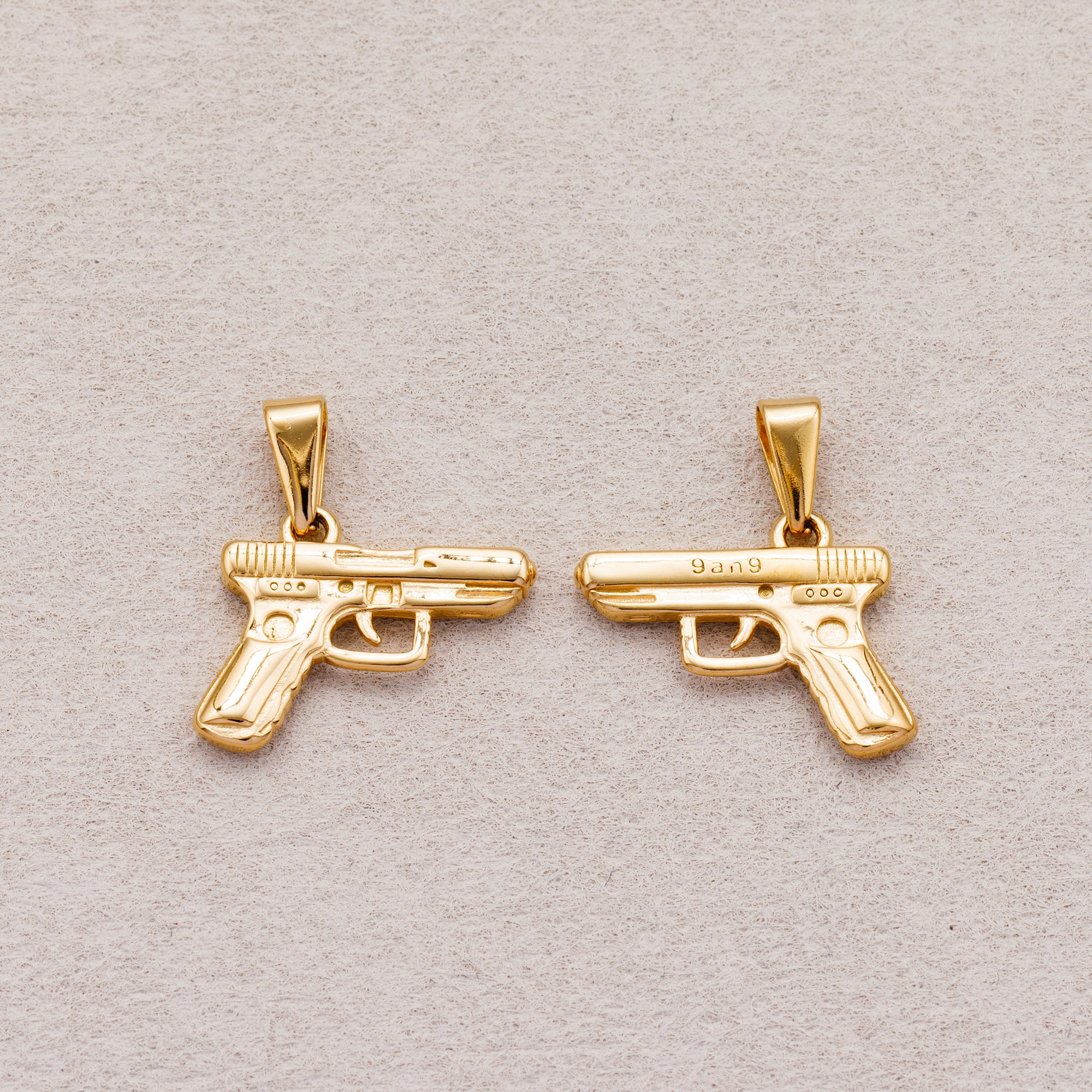 Gold PVD Stainless Steel Vintage Plain Handgun Pistol Pendant Charm