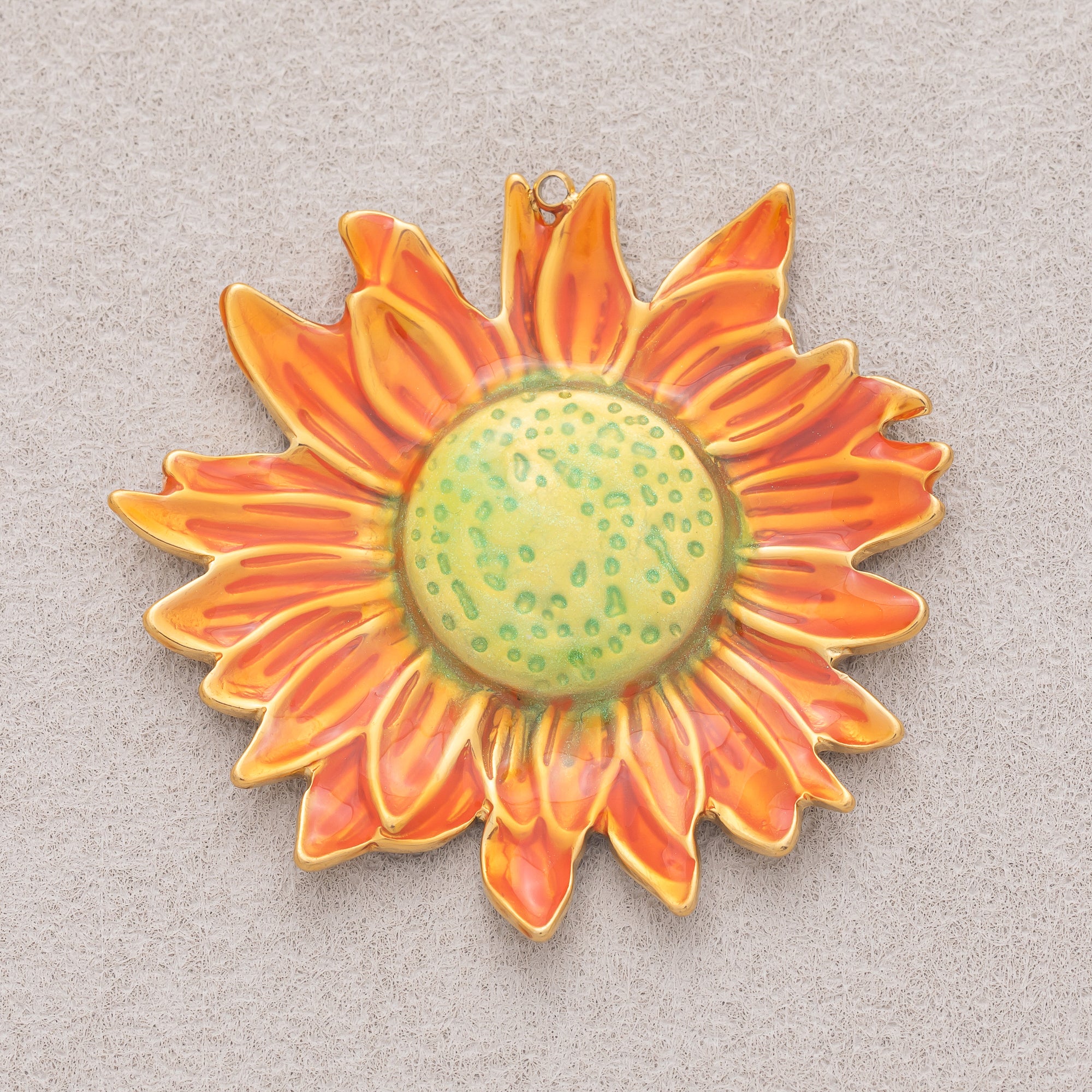 Gold PVD Stainless Steel Gradient Sunrise Sunflower Pendant