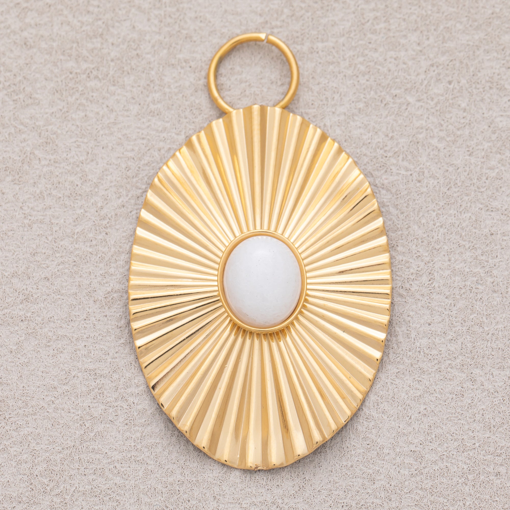 Gold PVD Stainless Steel White Quartz Oval Sunburst Pendant