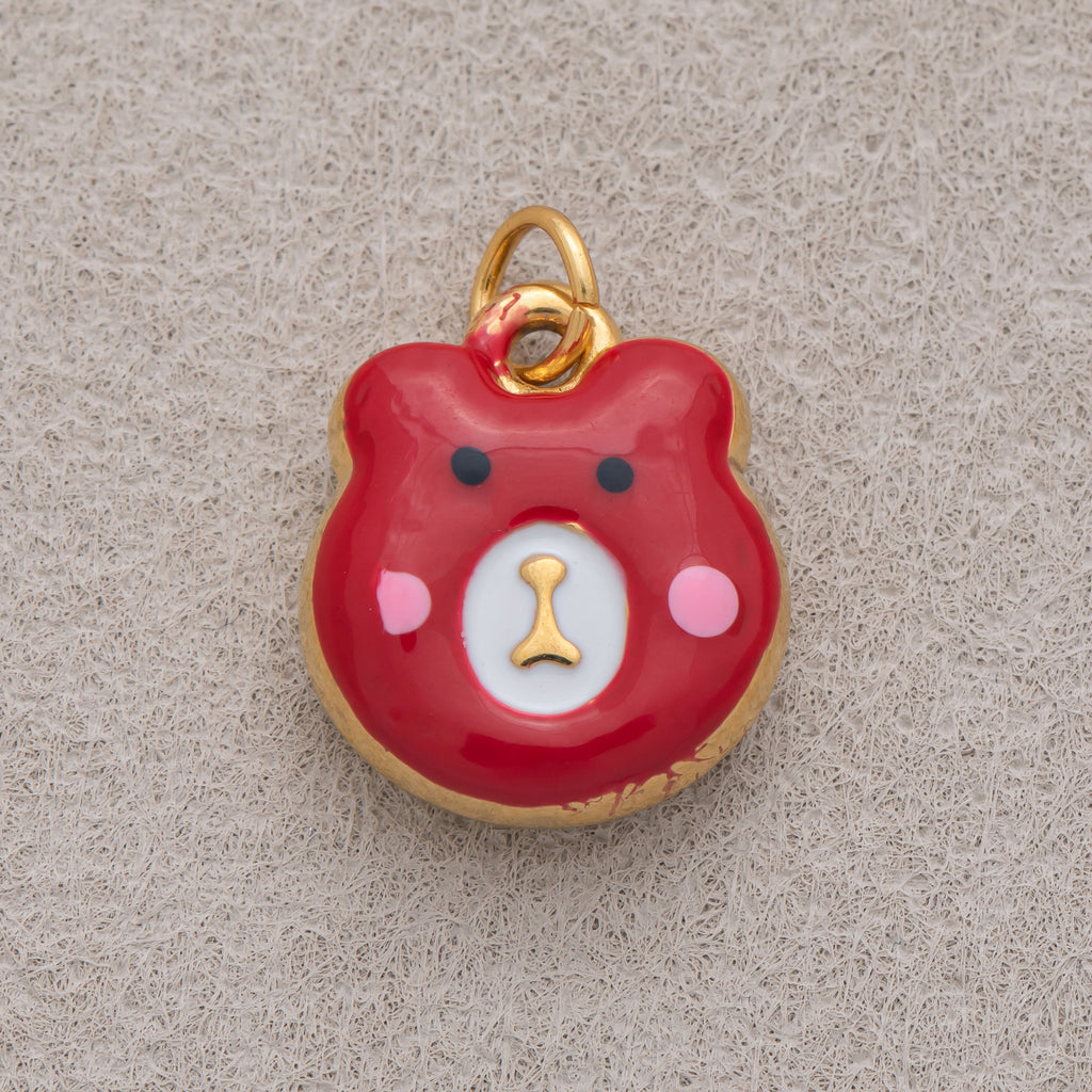 Gold PVD Stainless Steel Colorful Cute Teddy Bear Enamel Charm