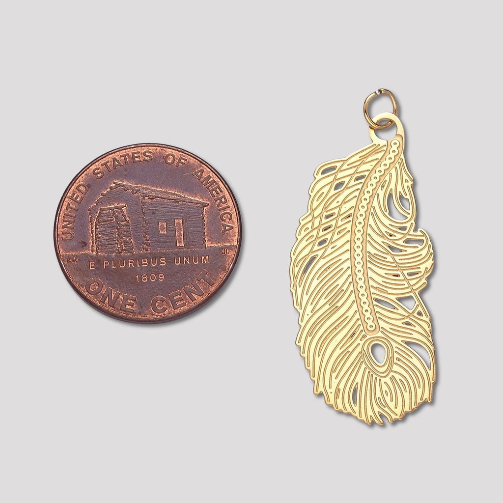 Launch Promo: 14K Gold PVD Stainless Steel Bohemian Spirit Feather Charm | Sold Each