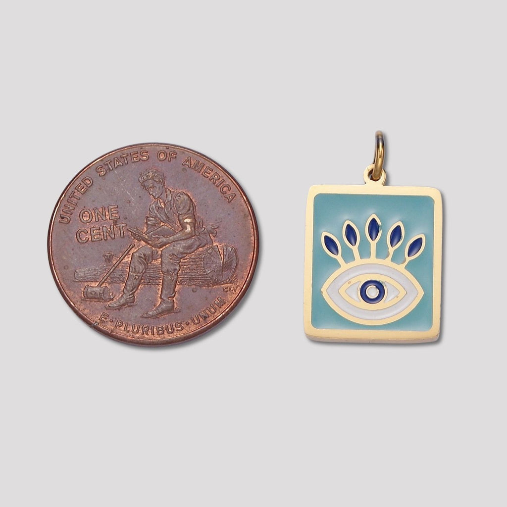 Launch Promo: 14K Gold PVD Stainless Steel Turquoise Bohemian Style Square Evil Eye Enamel Charm | Sold Each