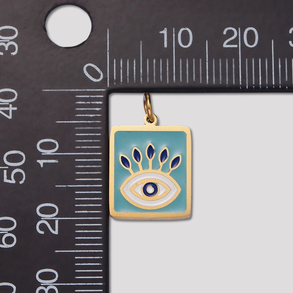 Launch Promo: 14K Gold PVD Stainless Steel Turquoise Bohemian Style Square Evil Eye Enamel Charm | Sold Each