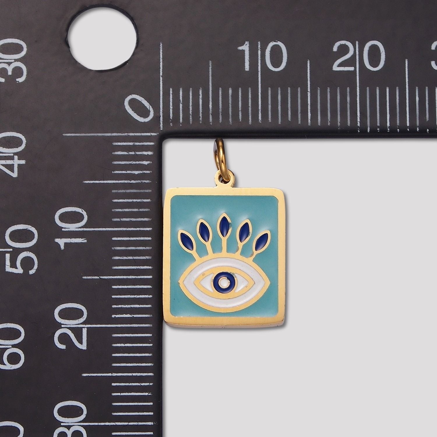 Launch Promo: 14K Gold PVD Stainless Steel Turquoise Bohemian Style Square Evil Eye Enamel Charm | Sold Each