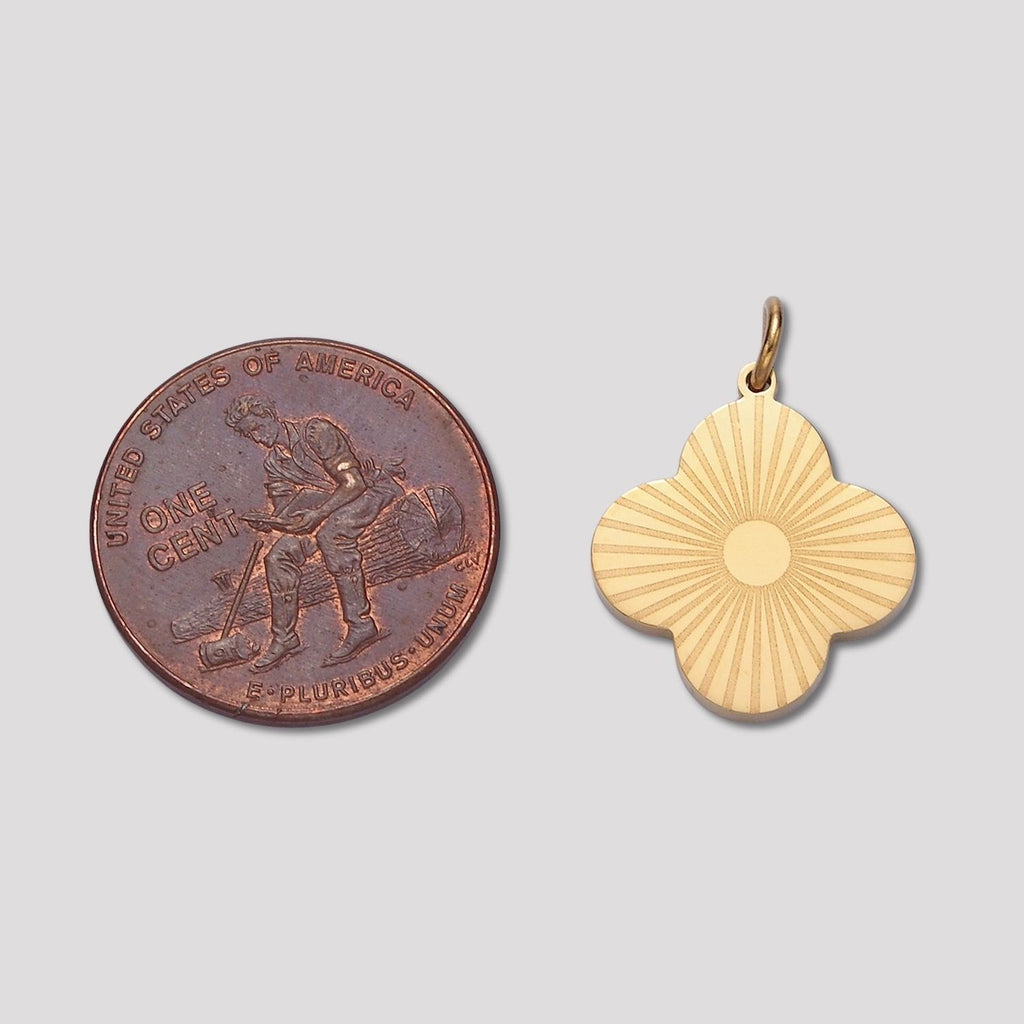 Launch Promo: 14K Gold PVD Stainless Steel Sunburst Four Leaf Flower Charm | Sold Each