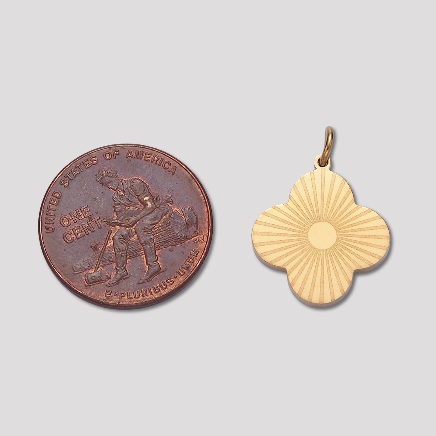 Launch Promo: 14K Gold PVD Stainless Steel Sunburst Four Leaf Flower Charm | Sold Each