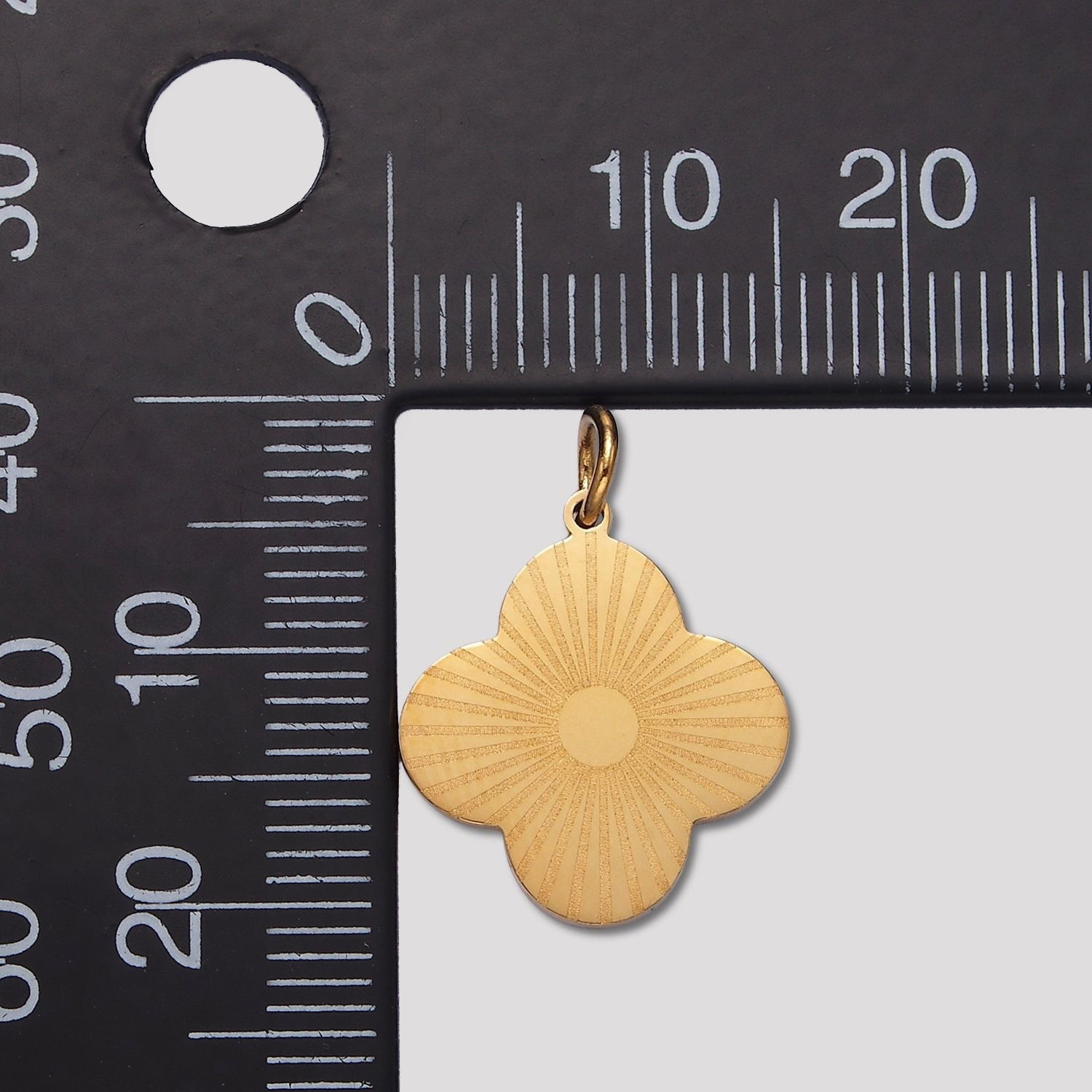 Launch Promo: 14K Gold PVD Stainless Steel Sunburst Four Leaf Flower Charm | Sold Each