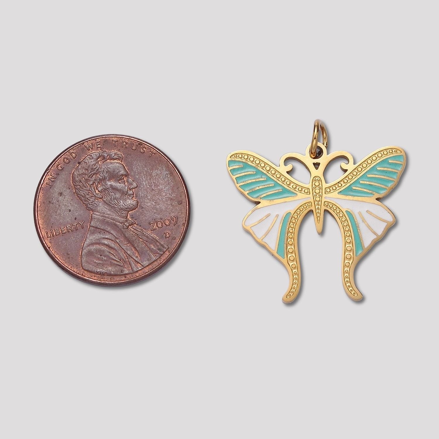 Launch Promo: 14K Gold PVD Stainless Steel Turquoise Beaded Butterfly Animal Charm | Sold Each
