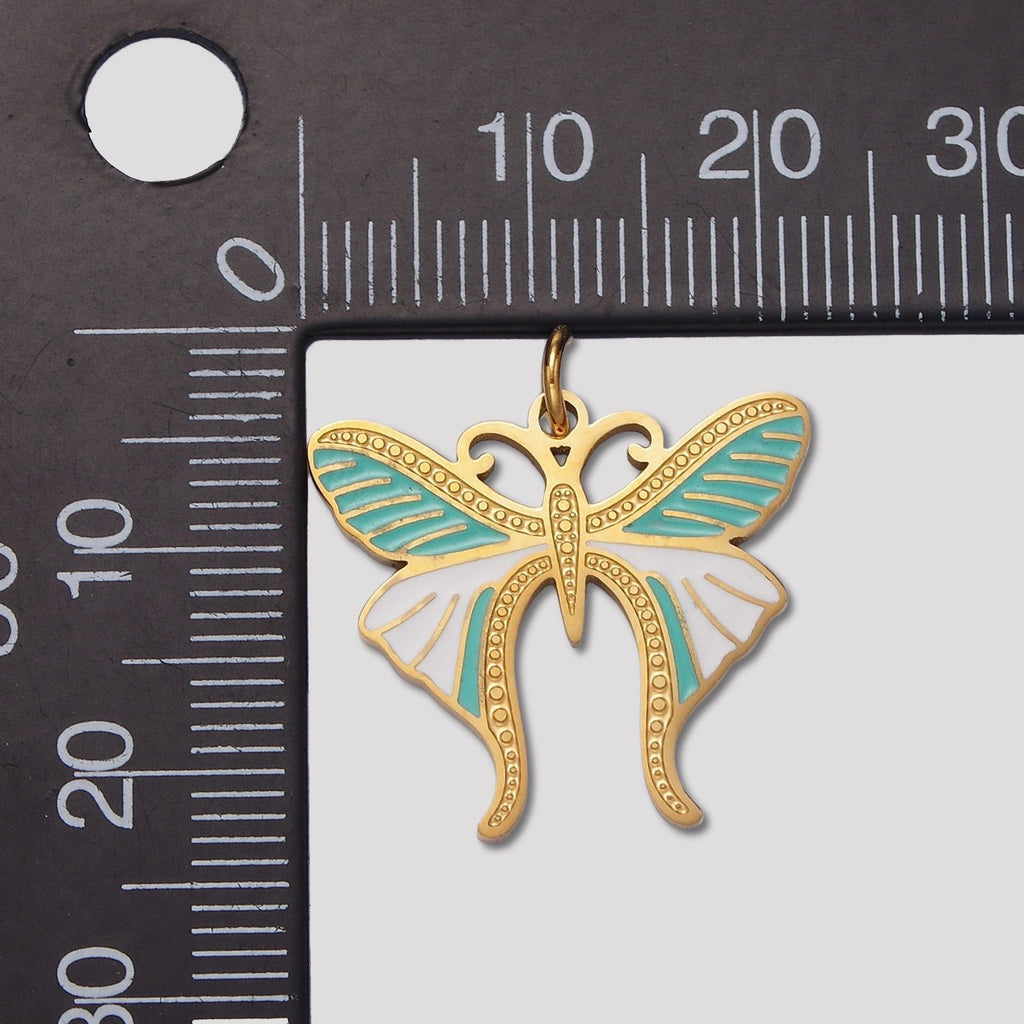 Launch Promo: 14K Gold PVD Stainless Steel Turquoise Beaded Butterfly Animal Charm | Sold Each