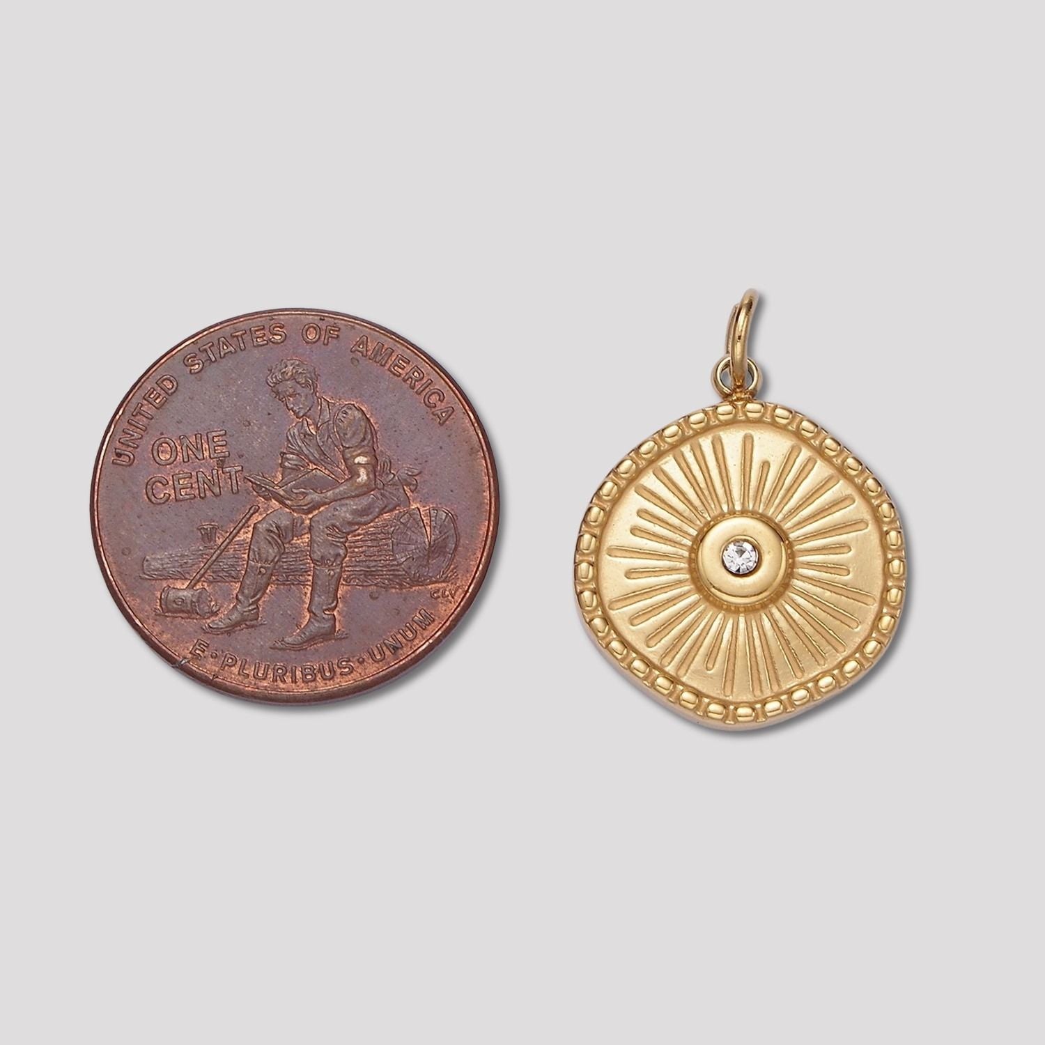 Launch Promo: 14K Gold PVD Stainless Steel Clear CZ Irregular Round Sunburst Pendant | Sold Each