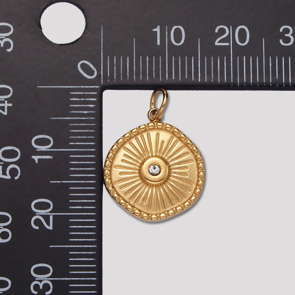 Launch Promo: 14K Gold PVD Stainless Steel Clear CZ Irregular Round Sunburst Pendant | Sold Each