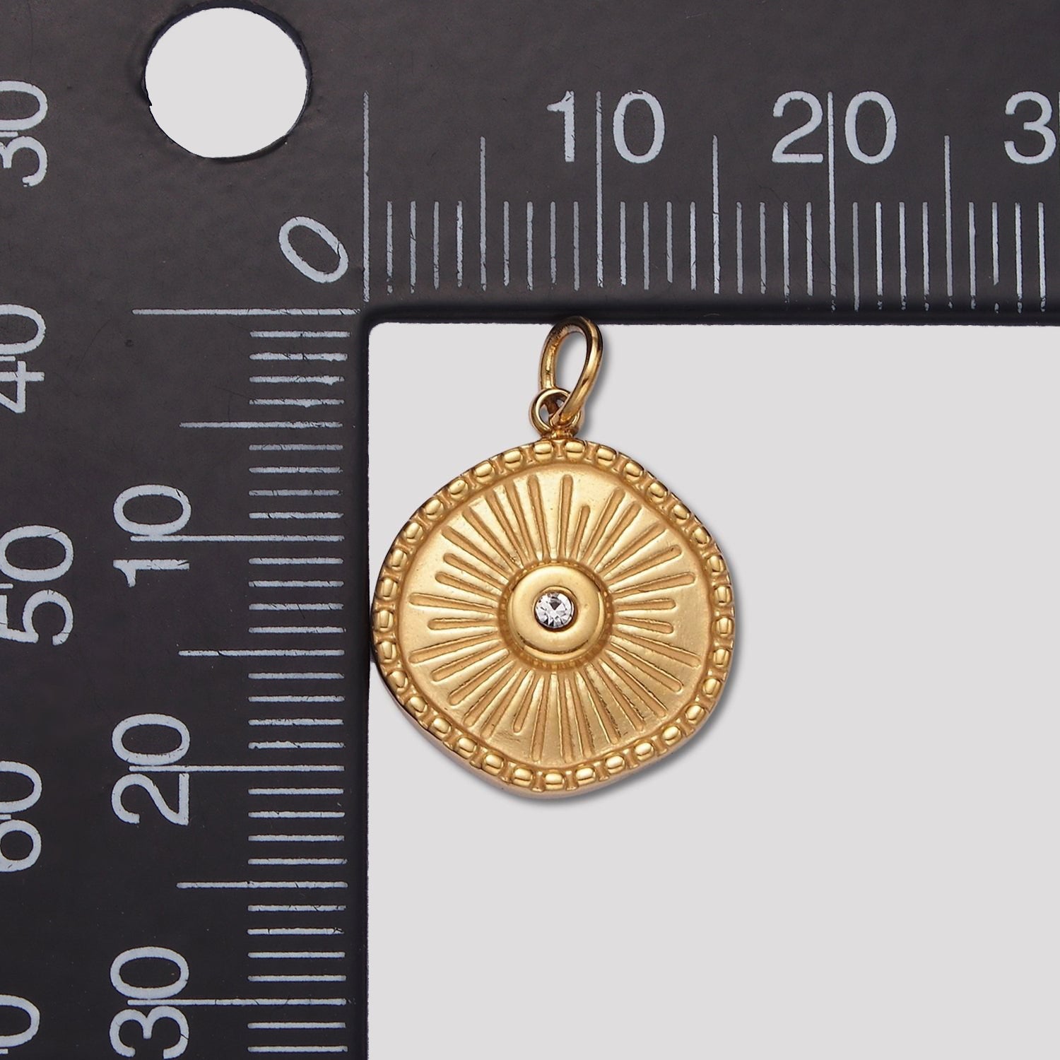 Launch Promo: 14K Gold PVD Stainless Steel Clear CZ Irregular Round Sunburst Pendant | Sold Each