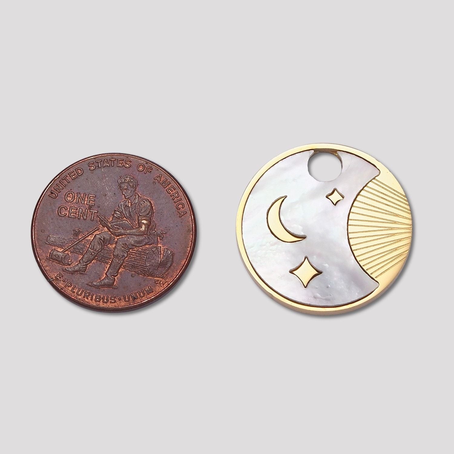Launch Promo: 14K Gold PVD Stainless Steel Mother of Pearl Celestial Coin Pendant | Sold Each