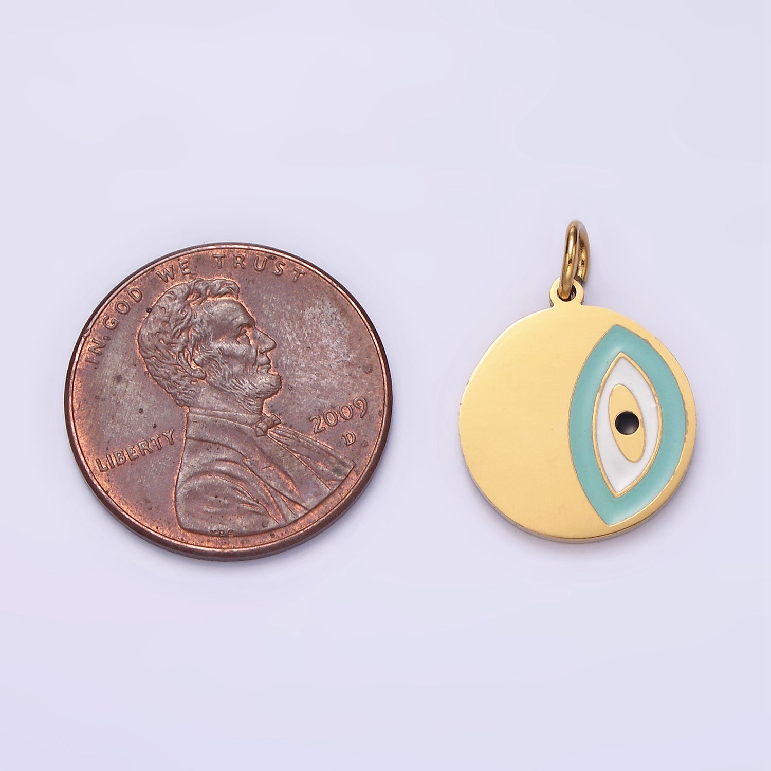 Launch Promo: 14K Gold PVD Stainless Steel Turquoise Evil Eye Coin Charm | Sold Each