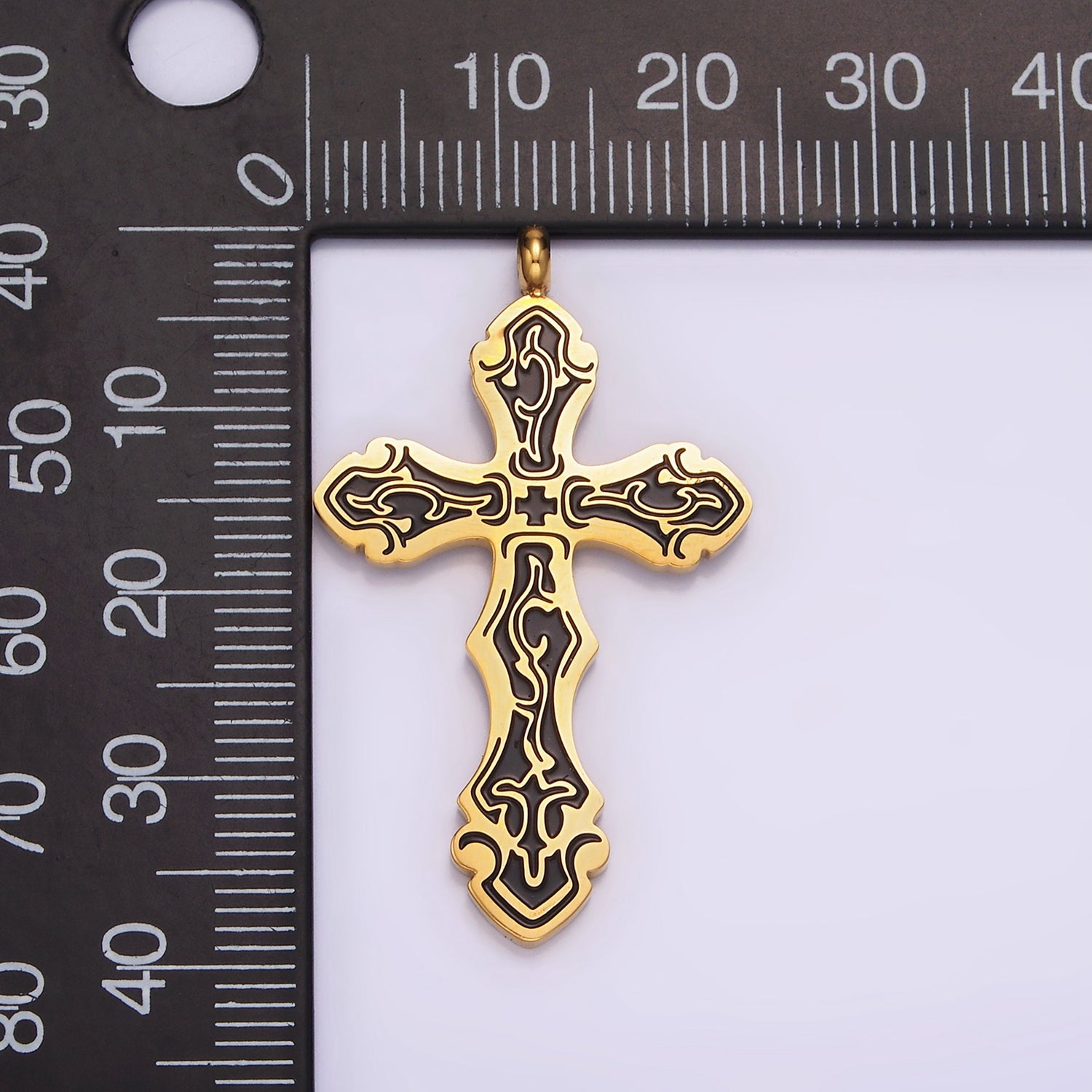 Launch Promo: 24K Gold PVD Stainless Steel Gothic Black Enamel Cross Pendant | Sold Each