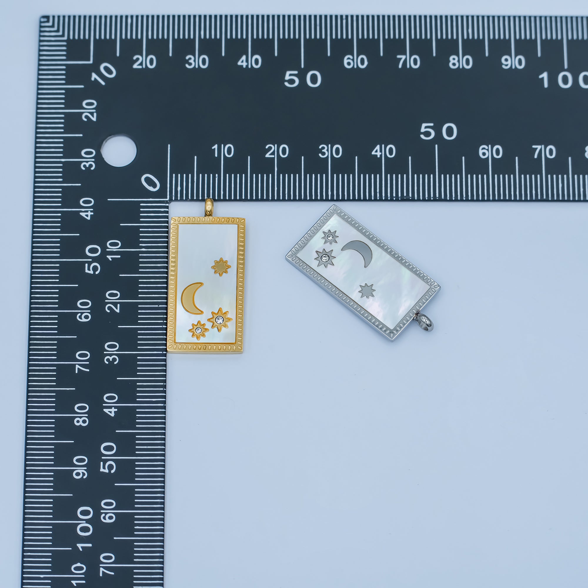 Launch Promo: 24K Gold PVD Stainless Steel Mother of Pearl Celestial Rectangular Pendant | Sold Each