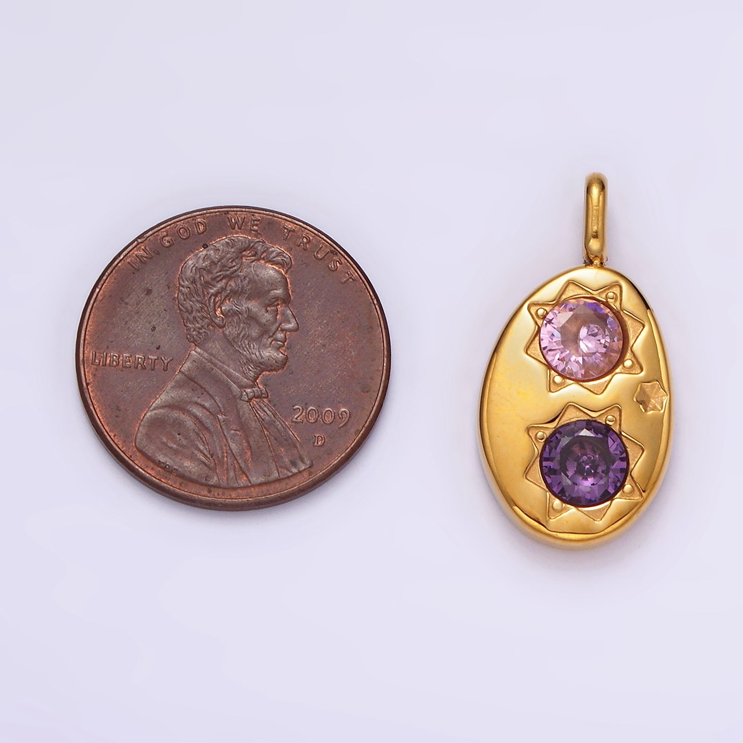 Launch Promo: 24K Gold PVD Stainless Steel Purple CZ Oval Celestial Star Charm | Sold Each