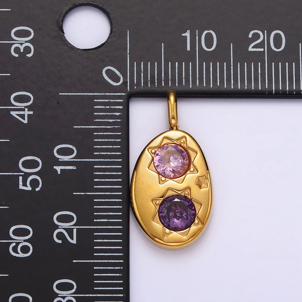 Launch Promo: 24K Gold PVD Stainless Steel Purple CZ Oval Celestial Star Charm | Sold Each