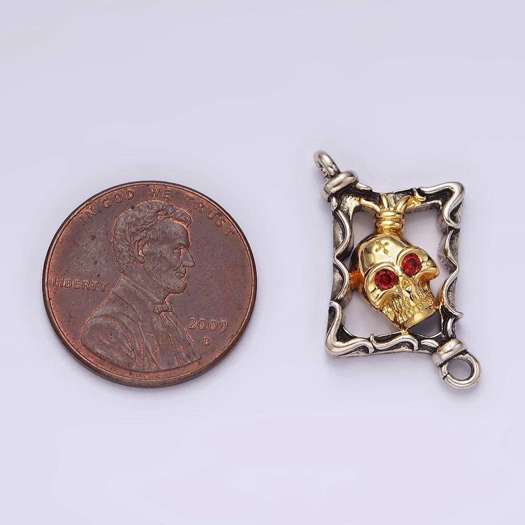 Launch Promo: Stainless Steel Gothic Framed Red Eye Skull Connector | Sold Each