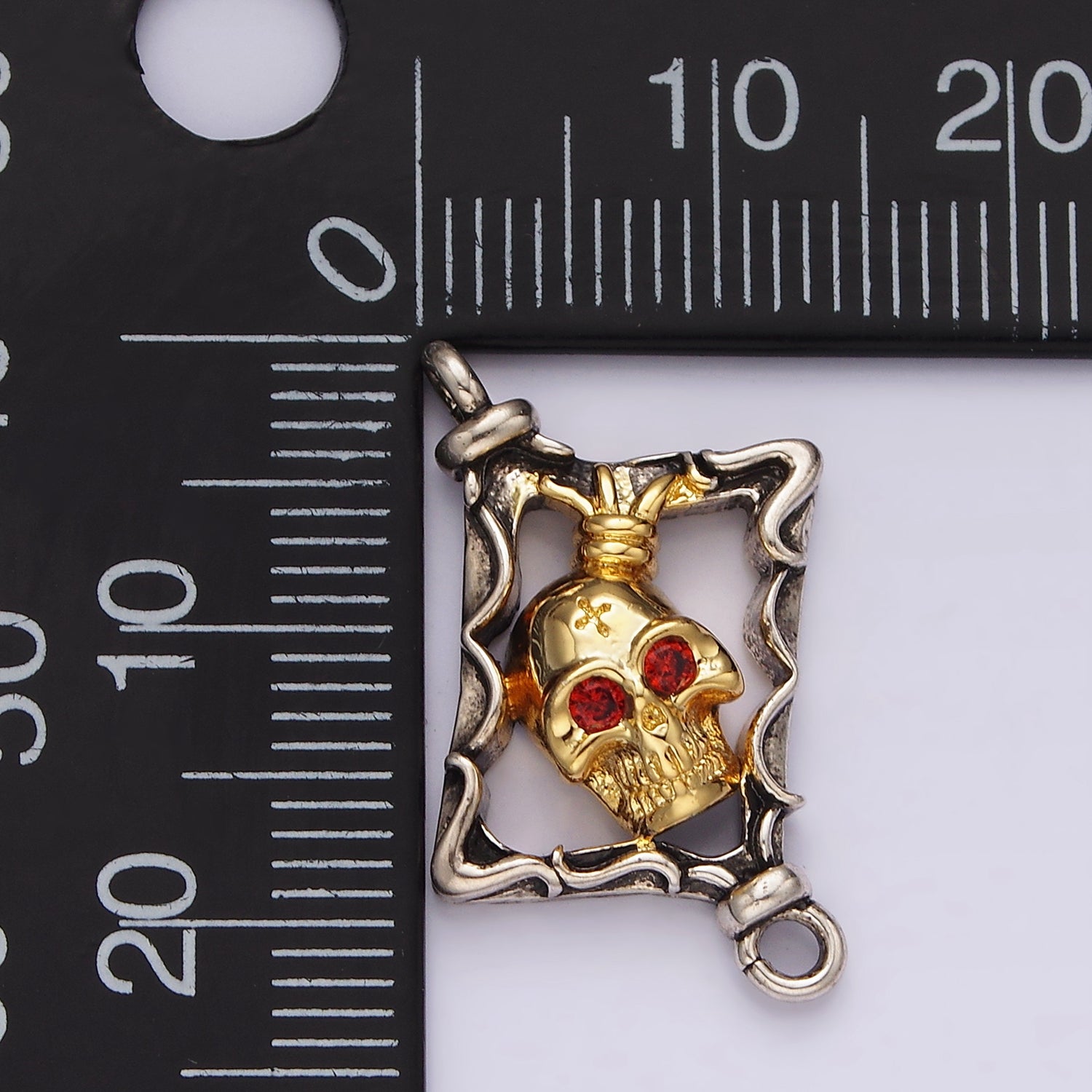 Launch Promo: Stainless Steel Gothic Framed Red Eye Skull Connector | Sold Each