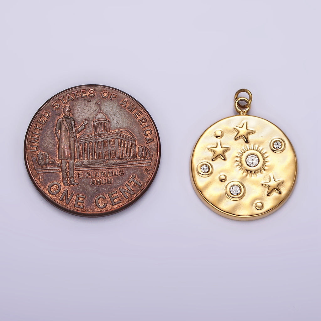 Launch Promo: 14K Gold PVD Stainless Steel Celestial Sun and Stars Medallion Charm | Sold Each
