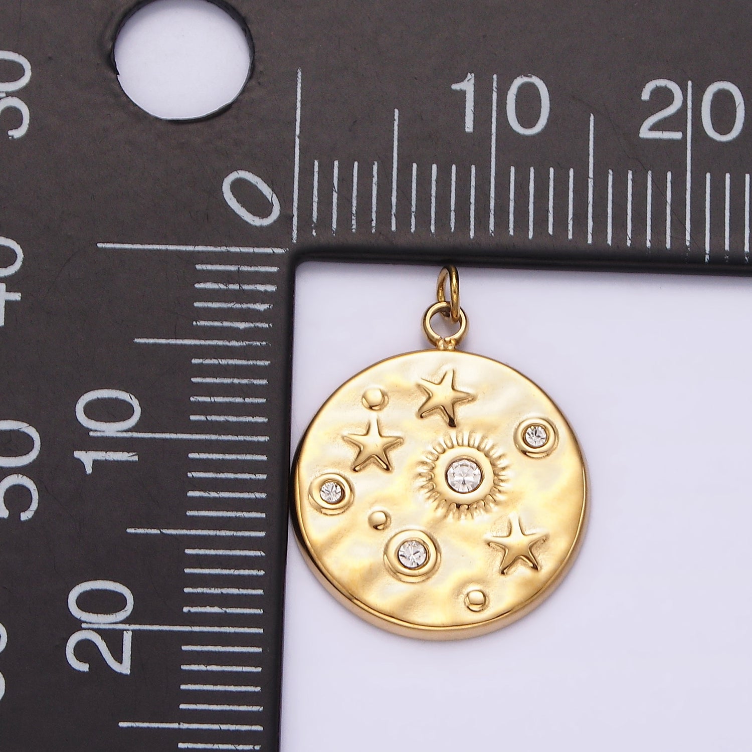 Launch Promo: 14K Gold PVD Stainless Steel Celestial Sun and Stars Medallion Charm | Sold Each