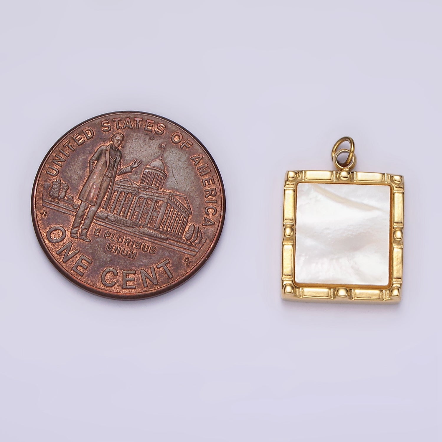 Launch Promo: 14K Gold PVD Stainless Steel Mother of Pearl Textured Square Charm | Sold Each