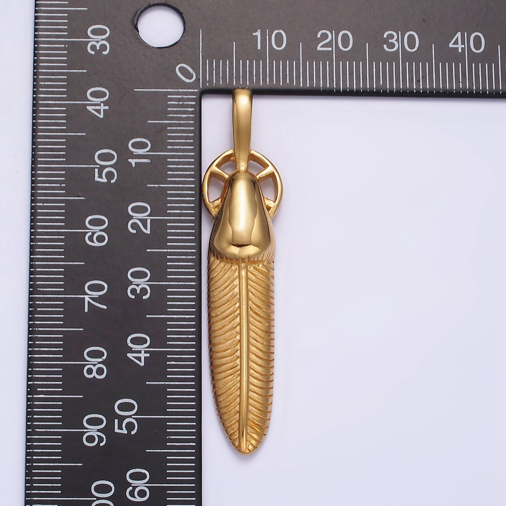 Launch Promo: 24K Gold PVD Stainless Steel Bullet Feather Pendant | Sold Each