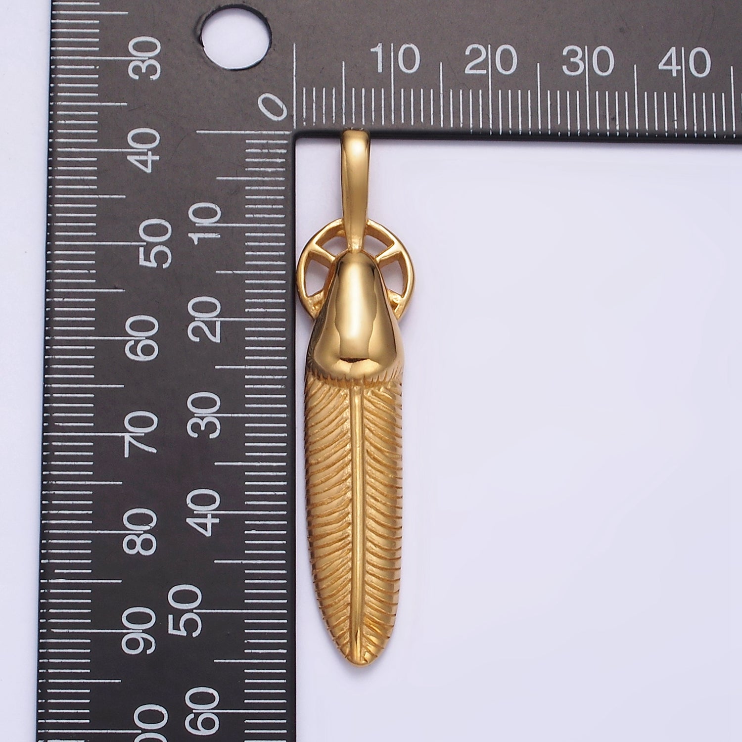 Launch Promo: 24K Gold PVD Stainless Steel Bullet Feather Pendant | Sold Each