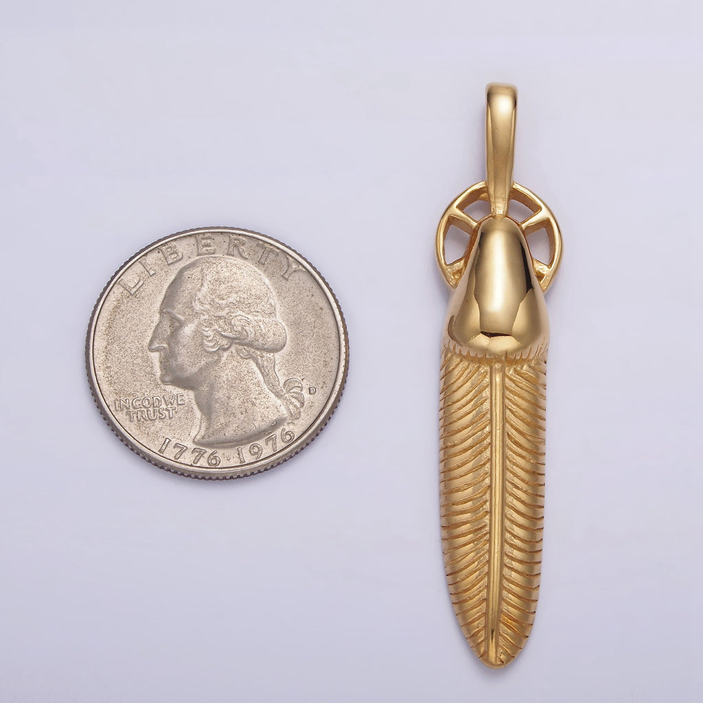 Launch Promo: 24K Gold PVD Stainless Steel Bullet Feather Pendant | Sold Each