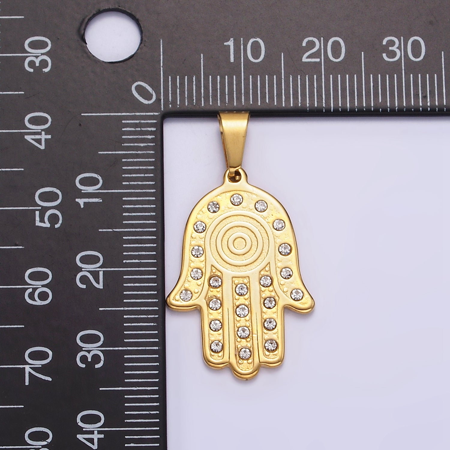 Launch Promo: 24K Gold PVD Stainless Steel Micro Paved Hamsa Hand Protection Pendant in Gold & Silver | Sold Each