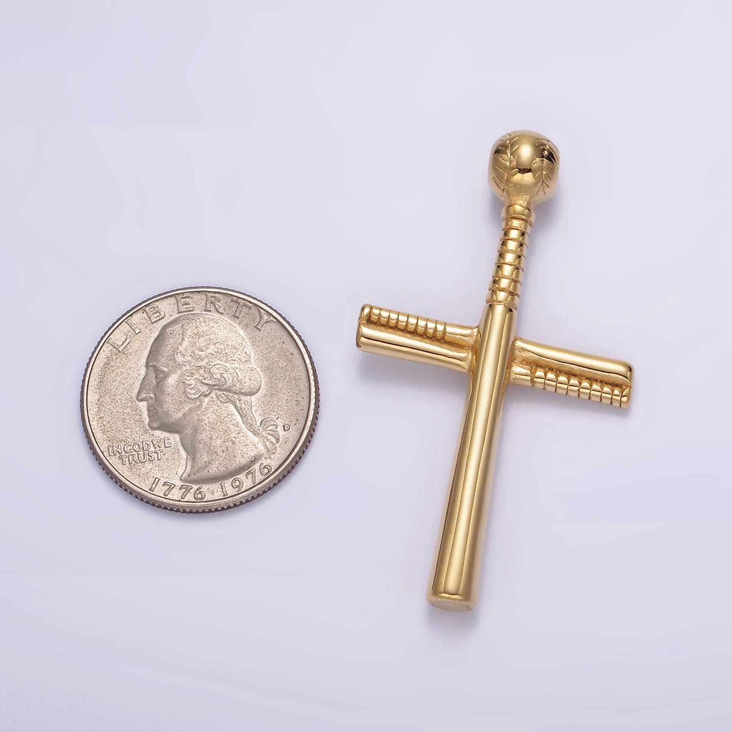 Launch Promo: 24K Gold PVD Stainless Steel Baseball Bat Cross Pendant | Sold Each