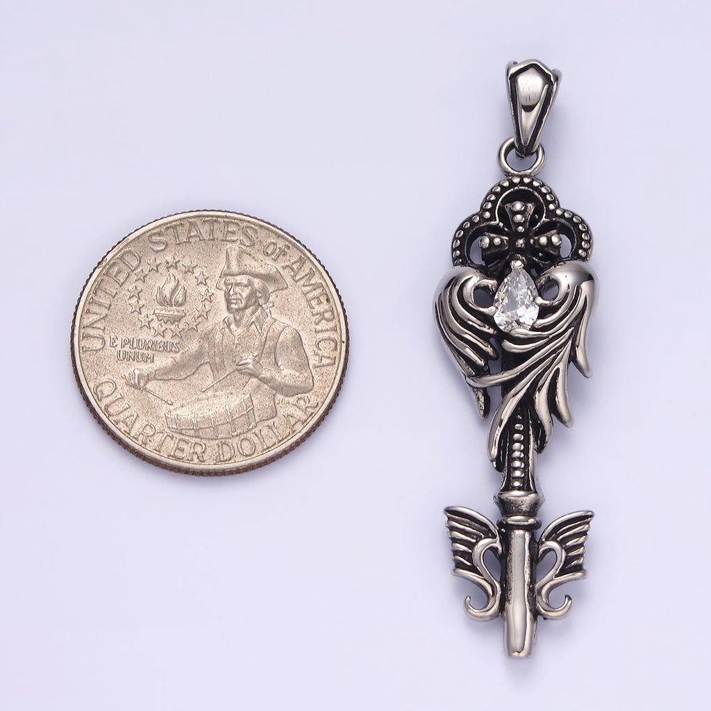 Launch Promo: Stainless Steel Vintage Winged Key Pendant | Sold Each