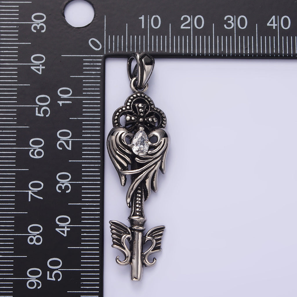 Launch Promo: Stainless Steel Vintage Winged Key Pendant | Sold Each
