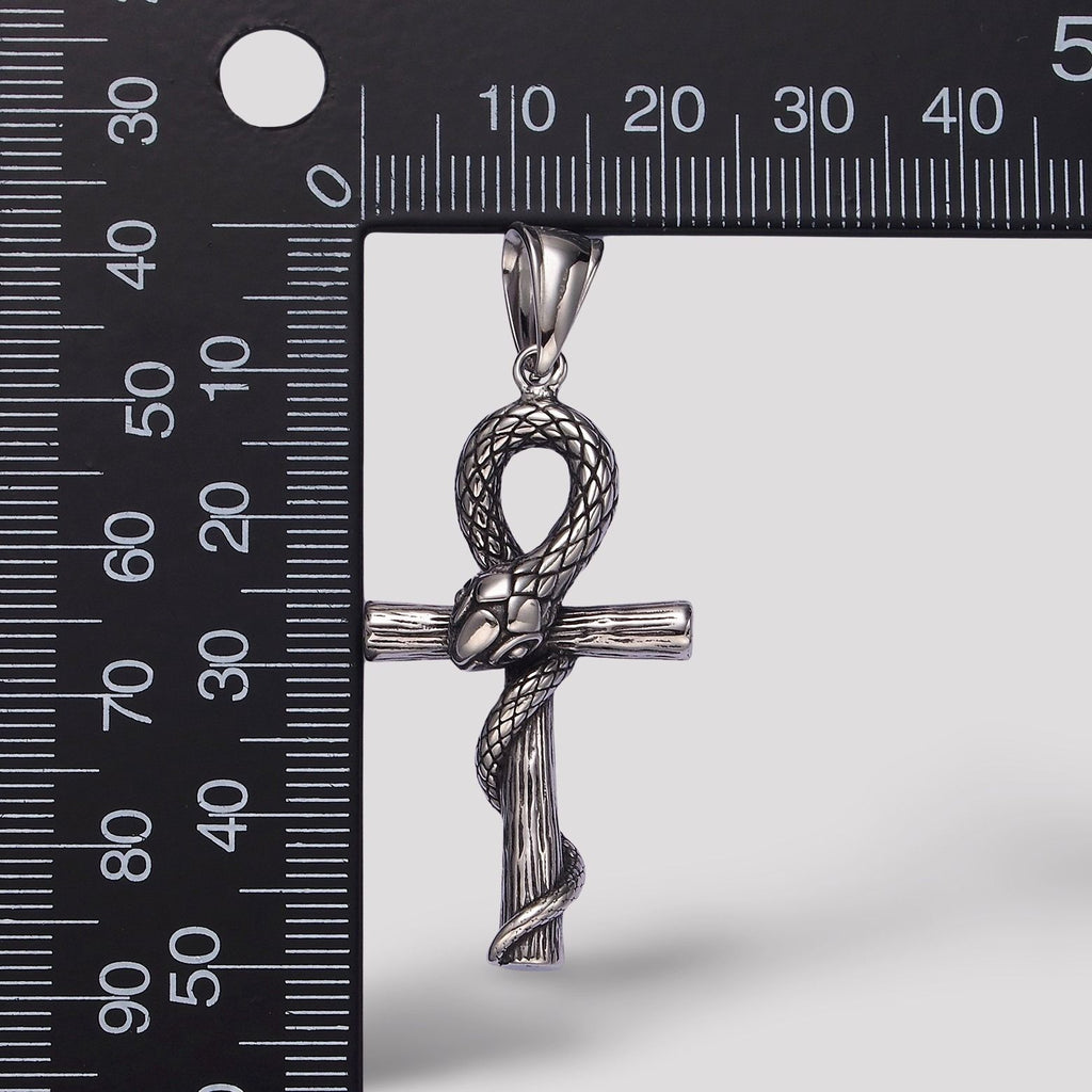 Launch Promo: Stainless Steel Bold Serpent Ankh Cross Pendant | Sold Each