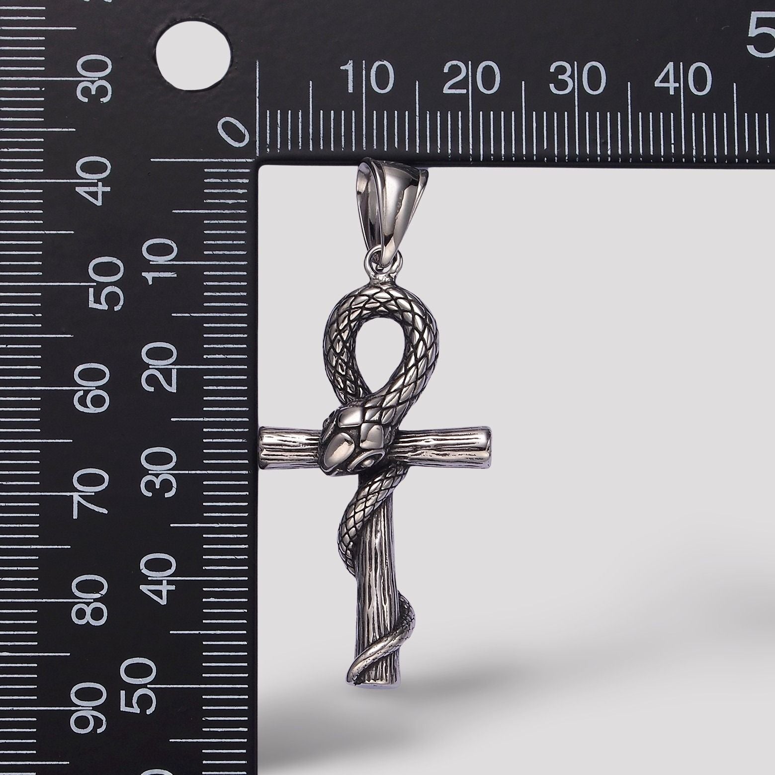 Launch Promo: Stainless Steel Bold Serpent Ankh Cross Pendant | Sold Each