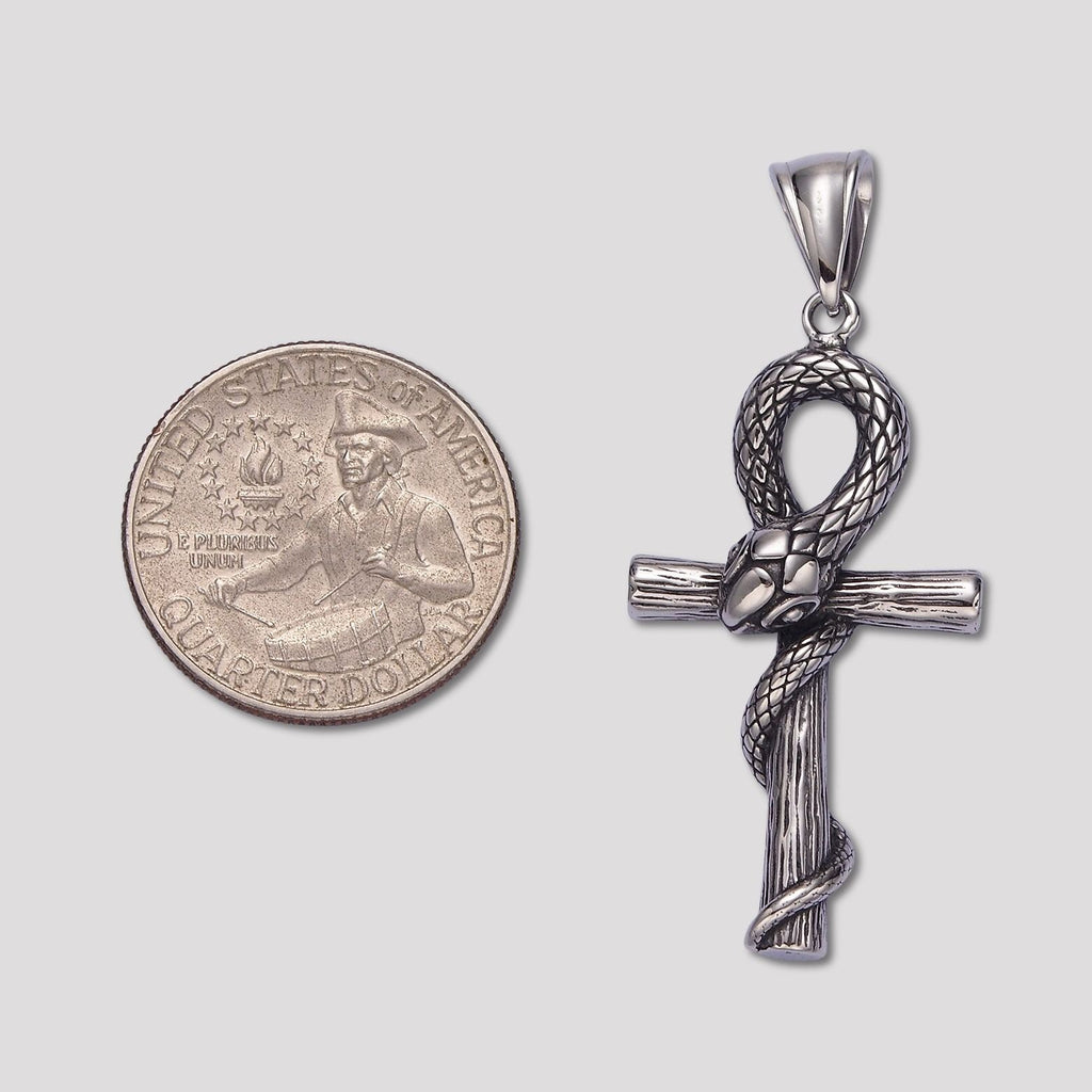 Launch Promo: Stainless Steel Bold Serpent Ankh Cross Pendant | Sold Each
