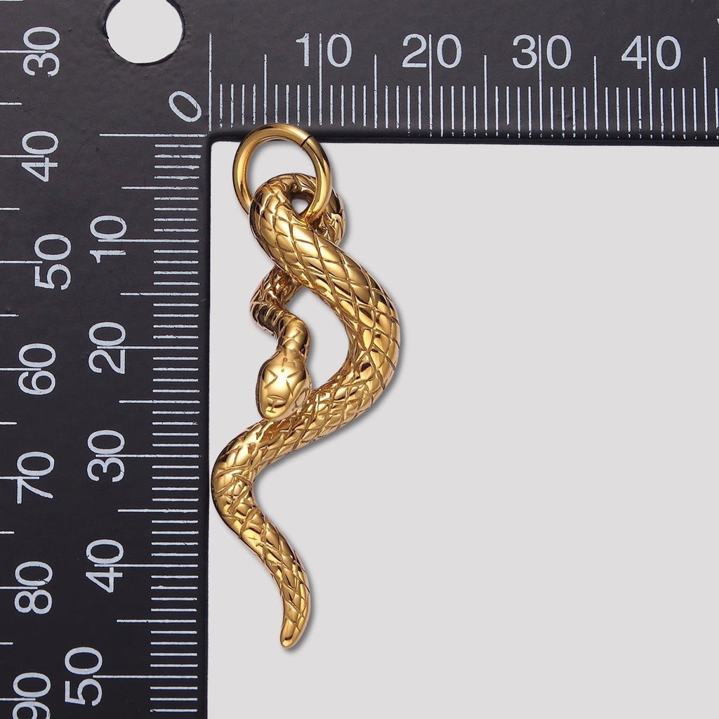 Launch Promo: 24K Gold PVD Stainless Steel Textured Serpent Animal Drop Charm | Sold Each