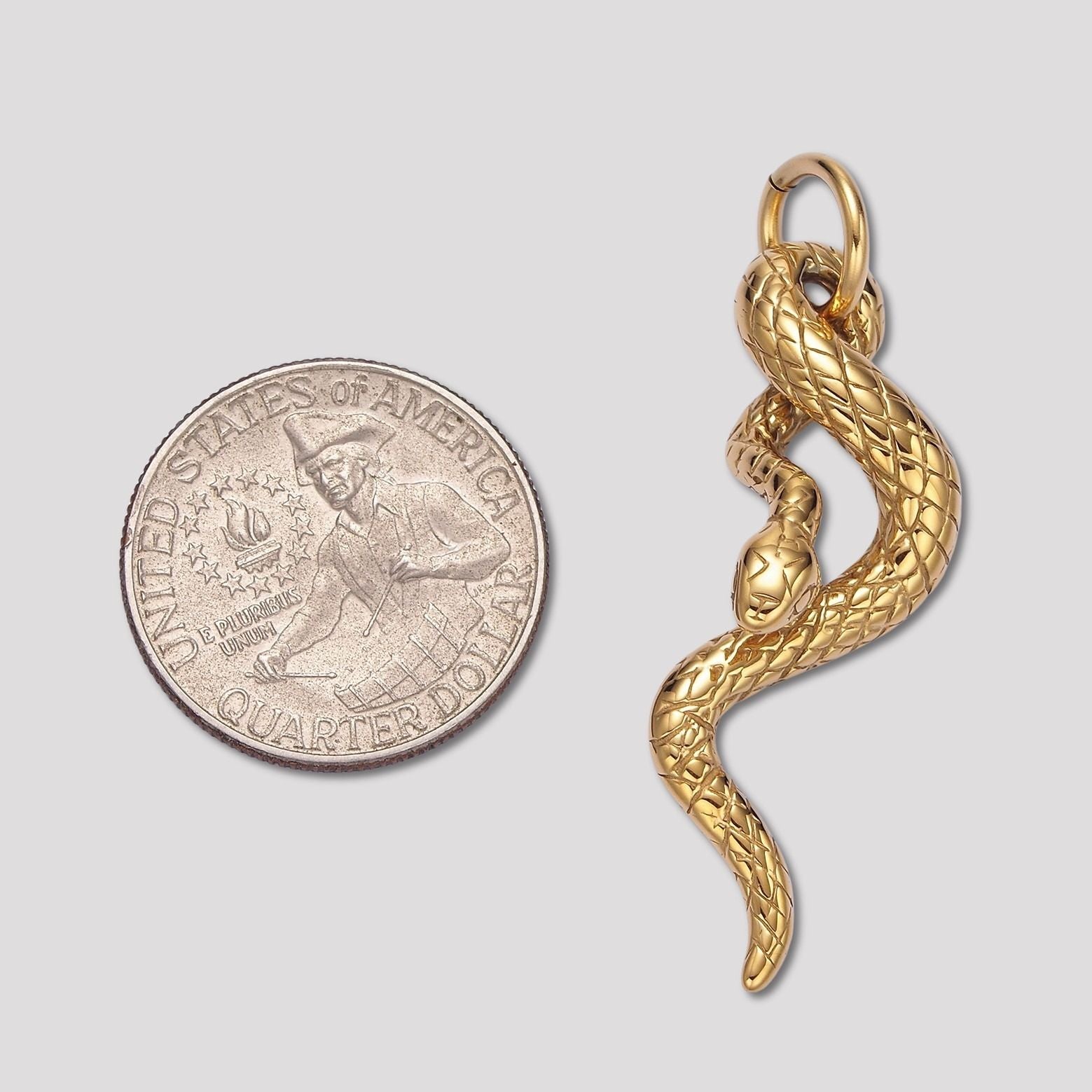 Launch Promo: 24K Gold PVD Stainless Steel Textured Serpent Animal Drop Charm | Sold Each