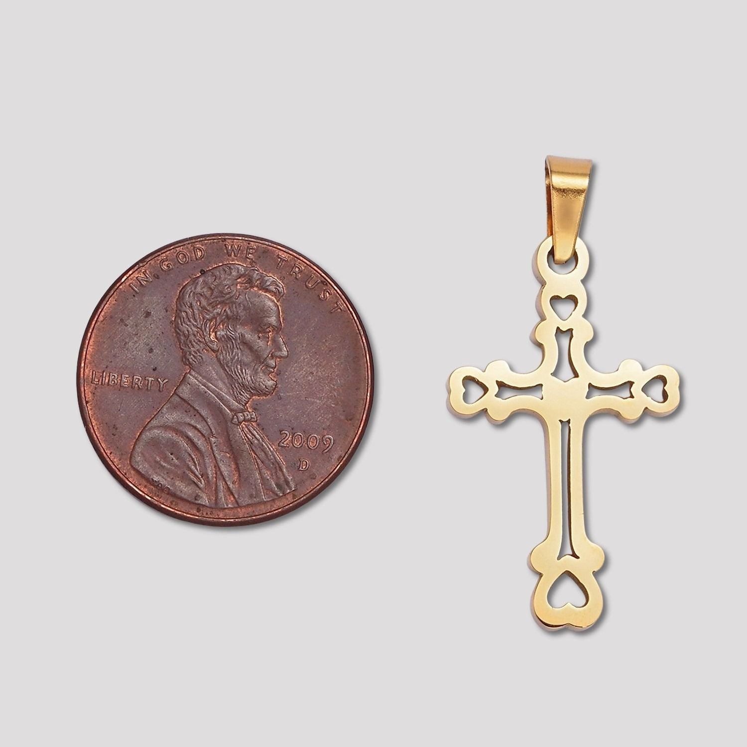 Launch Promo: 24K Gold PVD Stainless Steel Hollow Heart Cross Pendant in Gold & Silver | Sold Each