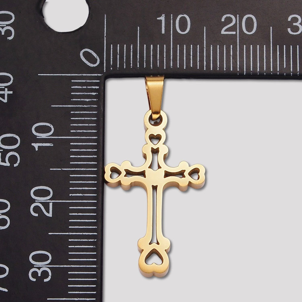 Launch Promo: 24K Gold PVD Stainless Steel Hollow Heart Cross Pendant in Gold & Silver | Sold Each