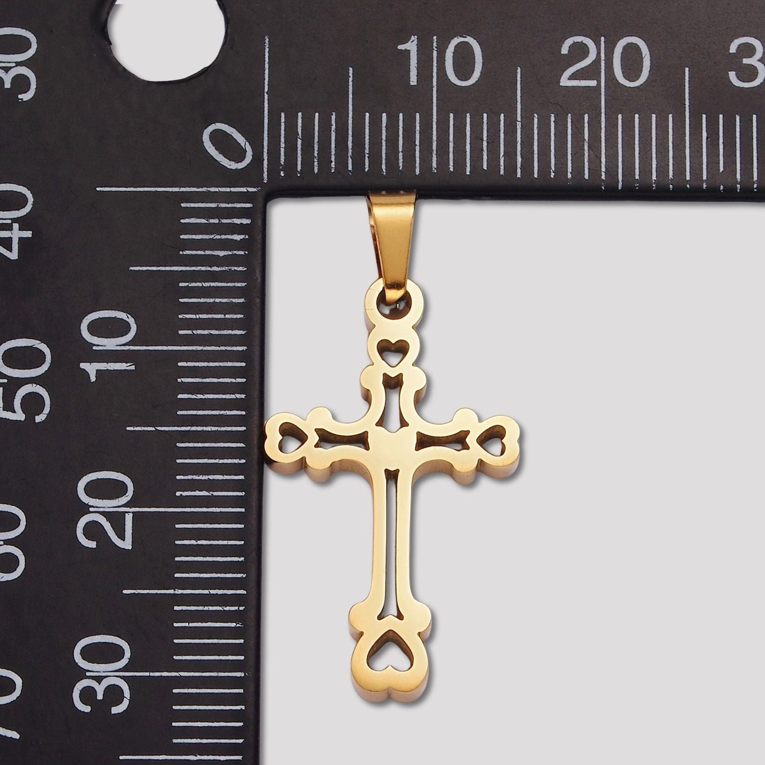 Launch Promo: 24K Gold PVD Stainless Steel Hollow Heart Cross Pendant in Gold & Silver | Sold Each