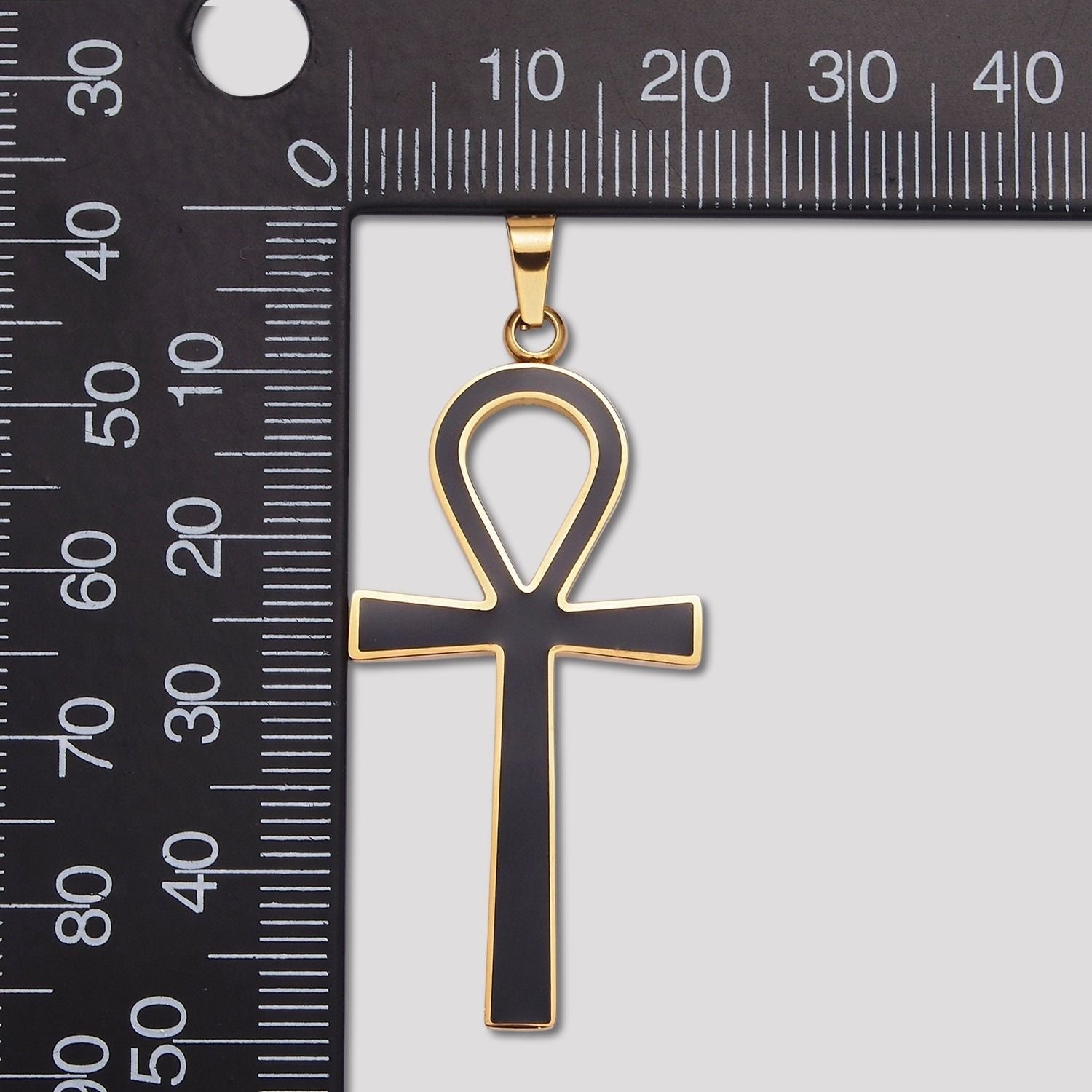 Launch Promo: 24K Gold PVD Stainless Steel Minimalist Black Enamel Ankh Cross Pendant in Gold & Silver | Sold Each
