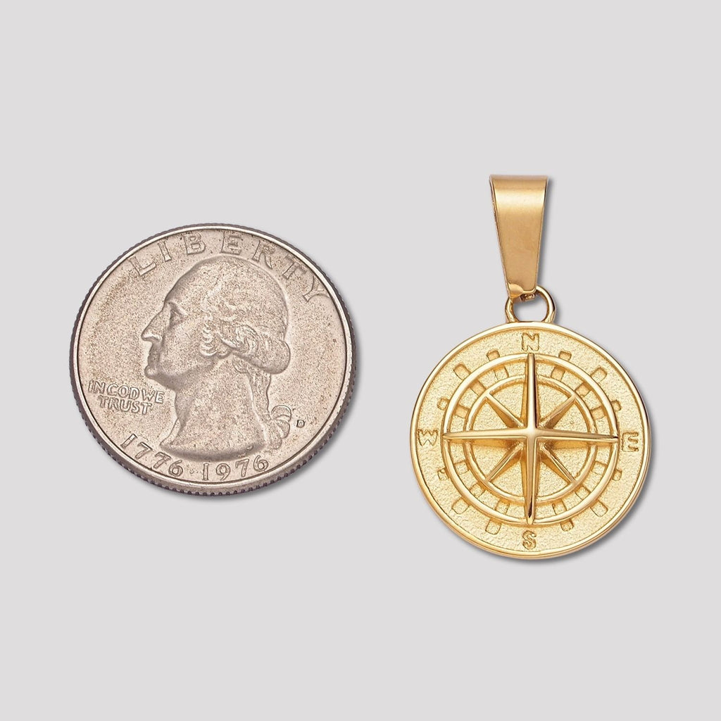 Launch Promo: 24K Gold PVD Stainless Steel Minimalist Compass Coin Pendant | Sold Each