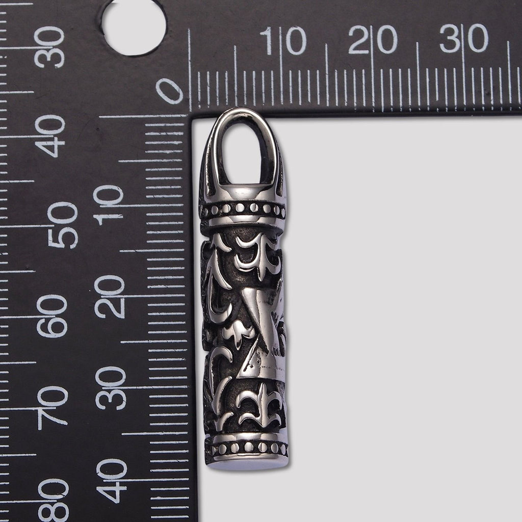 Launch Promo: Stainless Steel Antique Tribal Totem Cylinder Tube Pendant | Sold Each