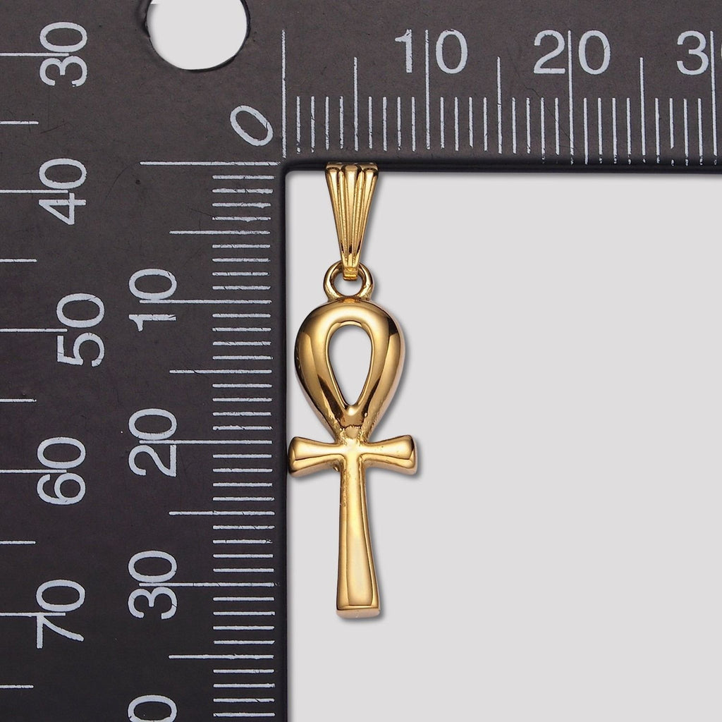 Launch Promo: 24K Gold PVD Stainless Steel Plain Puffed Ankh Cross Pendant in Gold & Silver | Sold Each